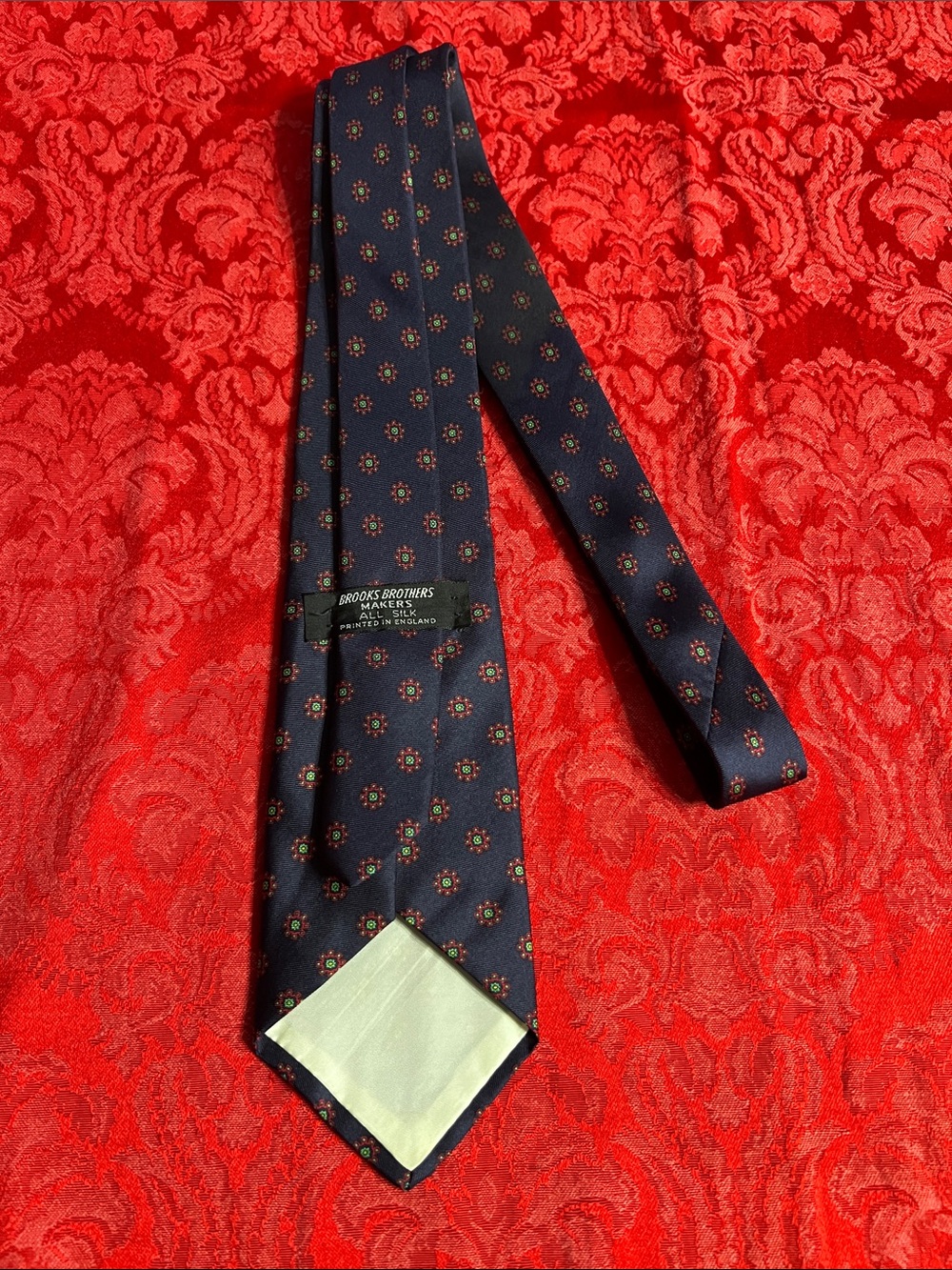 Brooks Brothers Makers All Silk Navy Floral Medallion Tie Printed in England